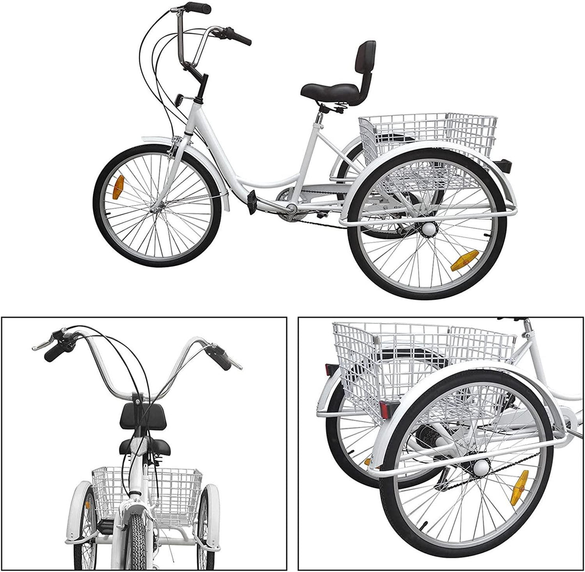 HXSYD Adult Tricycles, Adult Trikes 24 inch 3 Wheel Bikes for Adults with LarBasket for Recreation, Shopping, Picnics Exercise Men's Women's Cruiser Bike