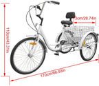 HXSYD Adult Tricycles, Adult Trikes 24 inch 3 Wheel Bikes for Adults with LarBasket for Recreation, Shopping, Picnics Exercise Men's Women's Cruiser Bike