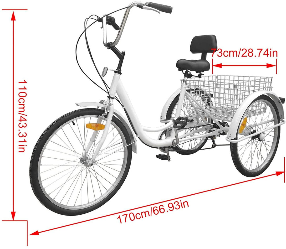 HXSYD Adult Tricycles, Adult Trikes 24 inch 3 Wheel Bikes for Adults with LarBasket for Recreation, Shopping, Picnics Exercise Men's Women's Cruiser Bike