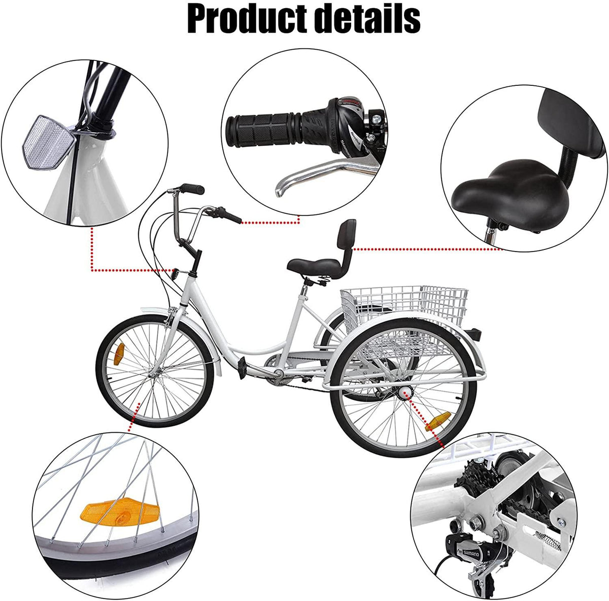 HXSYD Adult Tricycles, Adult Trikes 24 inch 3 Wheel Bikes for Adults with LarBasket for Recreation, Shopping, Picnics Exercise Men's Women's Cruiser Bike