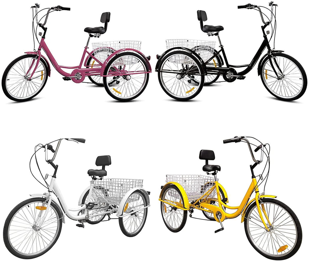 HXSYD Adult Tricycles, Adult Trikes 24 inch 3 Wheel Bikes for Adults with LarBasket for Recreation, Shopping, Picnics Exercise Men's Women's Cruiser Bike