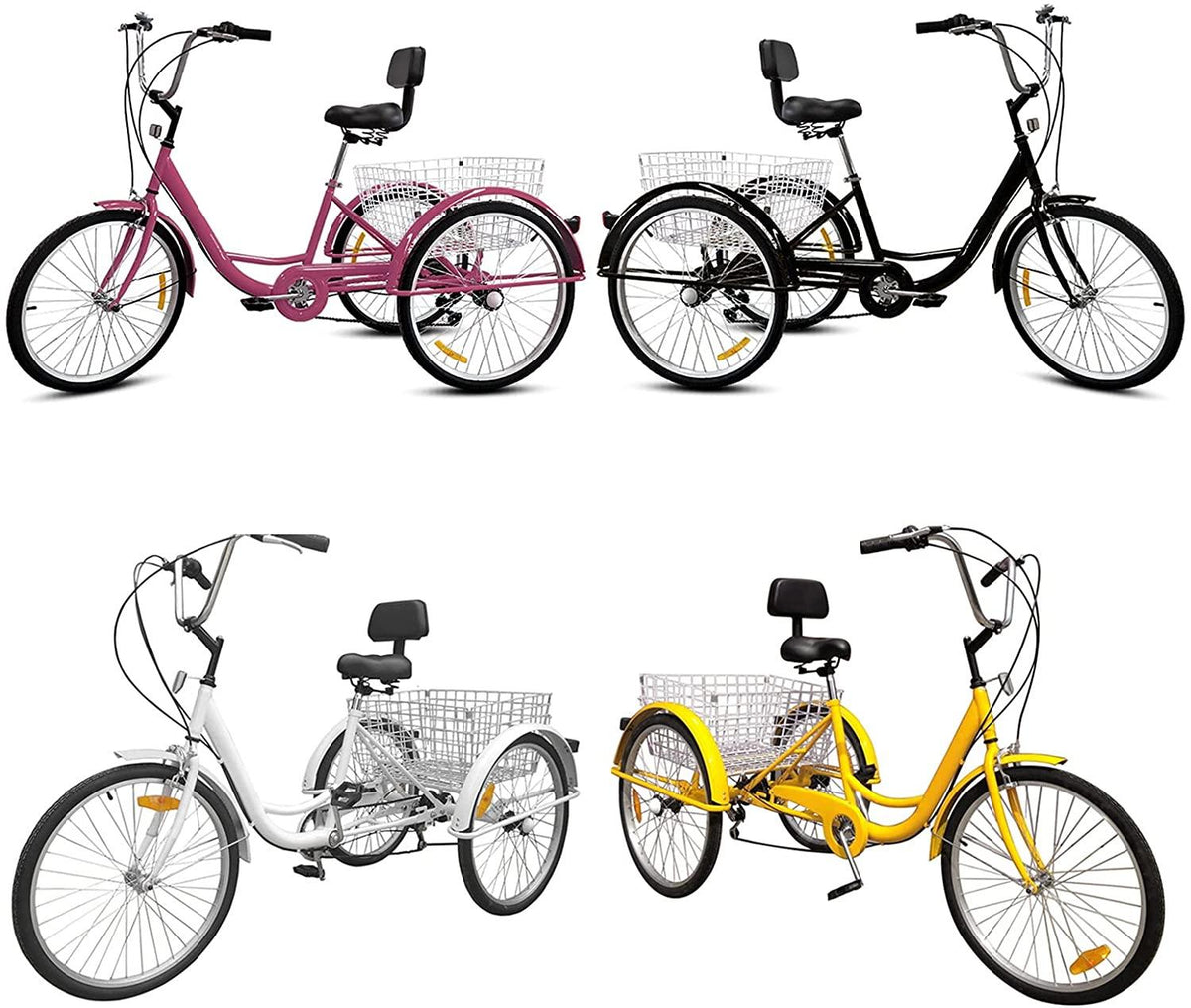 HXSYD Adult Tricycles, Adult Trikes 24 inch 3 Wheel Bikes for Adults with LarBasket for Recreation, Shopping, Picnics Exercise Men's Women's Cruiser Bike