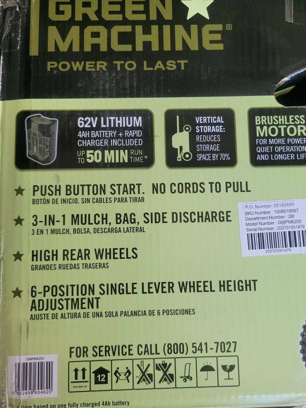 62-Volt Cordless 3-in-1 High Wheel Push Walk Behind Mower, Cutting Width 22 in.