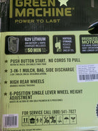 62-Volt Cordless 3-in-1 High Wheel Push Walk Behind Mower, Cutting Width 22 in.