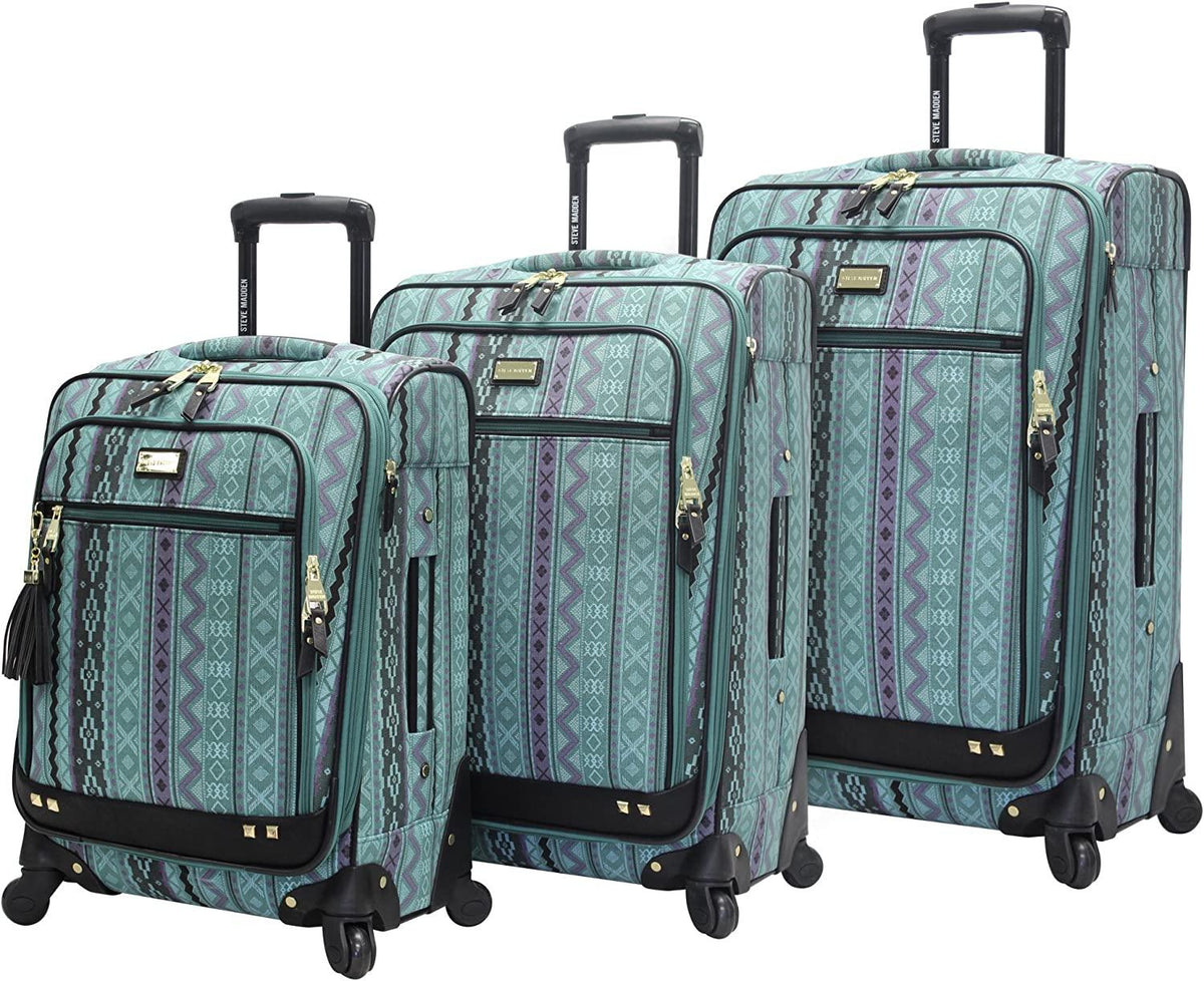 er Luggage Collection - 3 Piece Softside Expandable Lightweight Spinner Suitcase Set - Travel Set includes 20 Inch Carry on, 24 Inch &amp; 28-Inch Checked Suitcases (Print/Teal)