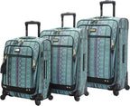 er Luggage Collection - 3 Piece Softside Expandable Lightweight Spinner Suitcase Set - Travel Set includes 20 Inch Carry on, 24 Inch &amp; 28-Inch Checked Suitcases (Print/Teal)