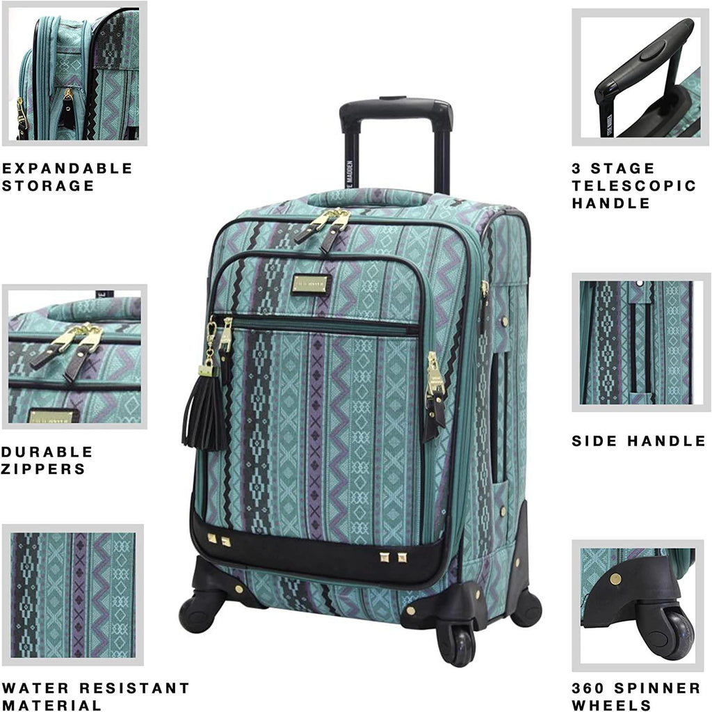 er Luggage Collection - 3 Piece Softside Expandable Lightweight Spinner Suitcase Set - Travel Set includes 20 Inch Carry on, 24 Inch &amp; 28-Inch Checked Suitcases (Print/Teal)