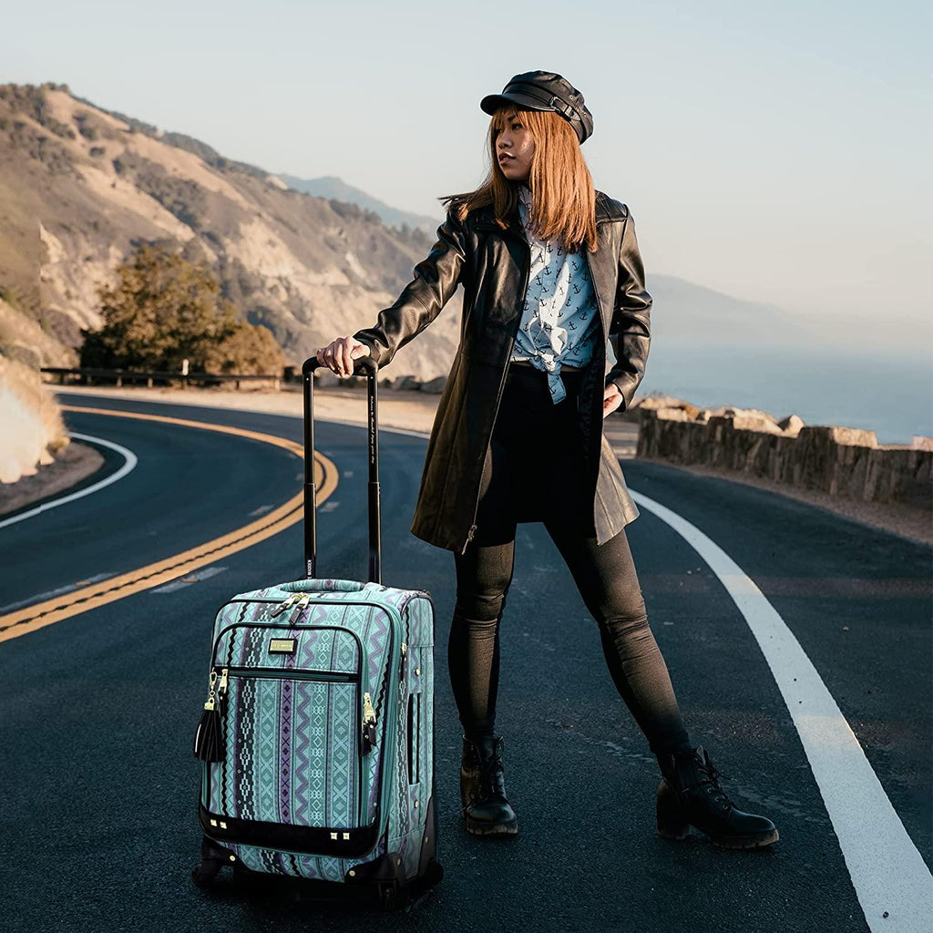 er Luggage Collection - 3 Piece Softside Expandable Lightweight Spinner Suitcase Set - Travel Set includes 20 Inch Carry on, 24 Inch &amp; 28-Inch Checked Suitcases (Print/Teal)