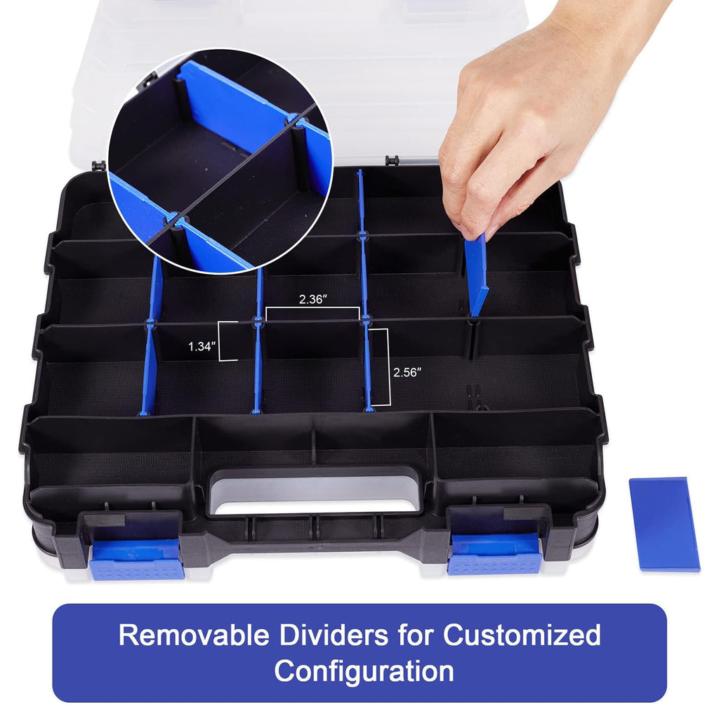 Hardware Organizer Box 34 Compartments Small Parts Organizer with Removable Dividers Durable Plastic Double Side Tools Box Screw Organizers For Nuts, Bolts, Screws, Nails 2Pack