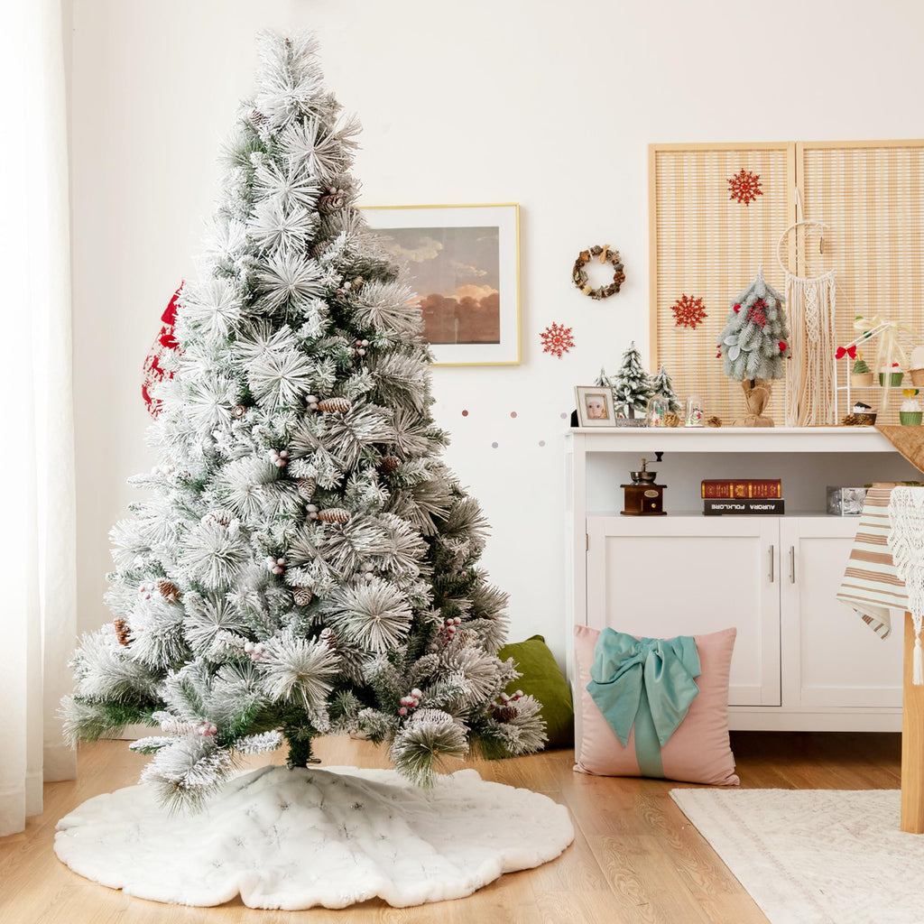 Gymax Green Snow Flocked Full Hinged Artificial Christmas Tree, 6'