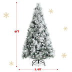 Gymax Green Snow Flocked Full Hinged Artificial Christmas Tree, 6'