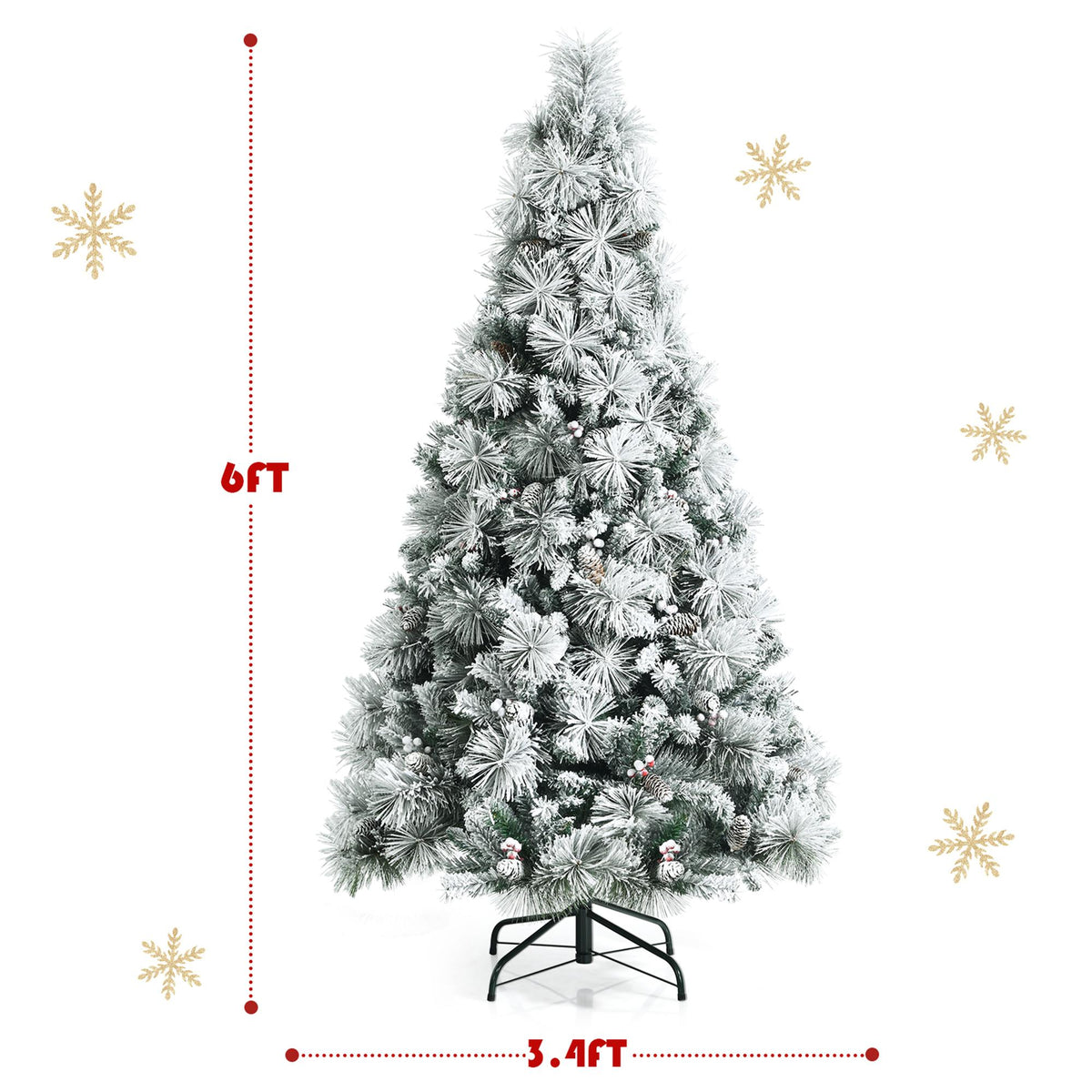 Gymax Green Snow Flocked Full Hinged Artificial Christmas Tree, 6'