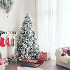 Gymax Green Snow Flocked Full Hinged Artificial Christmas Tree, 6'