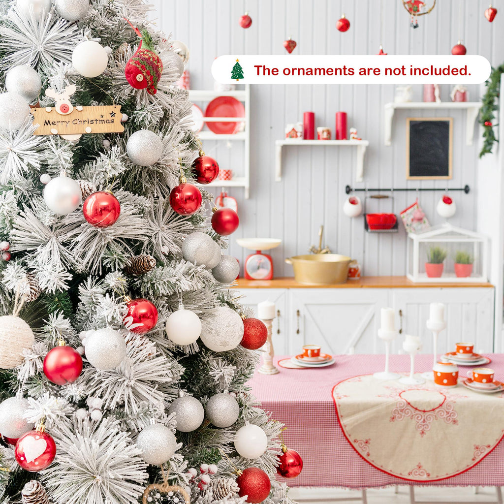 Gymax Green Snow Flocked Full Hinged Artificial Christmas Tree, 6'