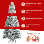 Gymax Green Snow Flocked Full Hinged Artificial Christmas Tree, 6'