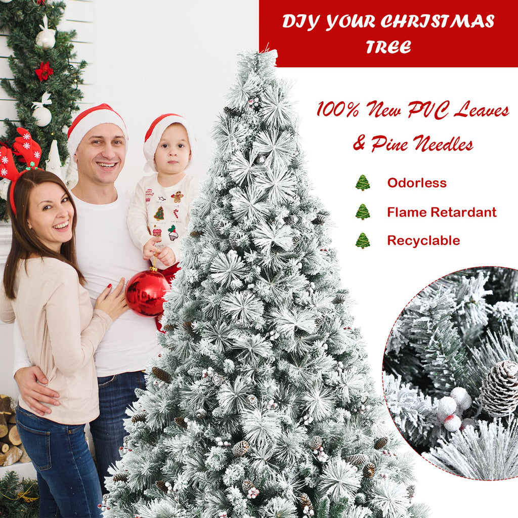 Gymax Green Snow Flocked Full Hinged Artificial Christmas Tree, 6'