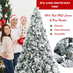 Gymax Green Snow Flocked Full Hinged Artificial Christmas Tree, 6'