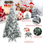 Gymax Green Snow Flocked Full Hinged Artificial Christmas Tree, 6'