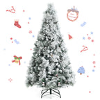 Gymax Green Snow Flocked Full Hinged Artificial Christmas Tree, 6'