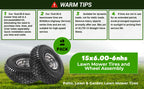 (2 Pack)  15x6.00-6nhs Lawn Mower Tires and Wheel Assembly, Replacement Riding Lawn Mower Front Tires, Compatible with    Lawn Mowers, 3/4" Bushings, 3" Centered Hub