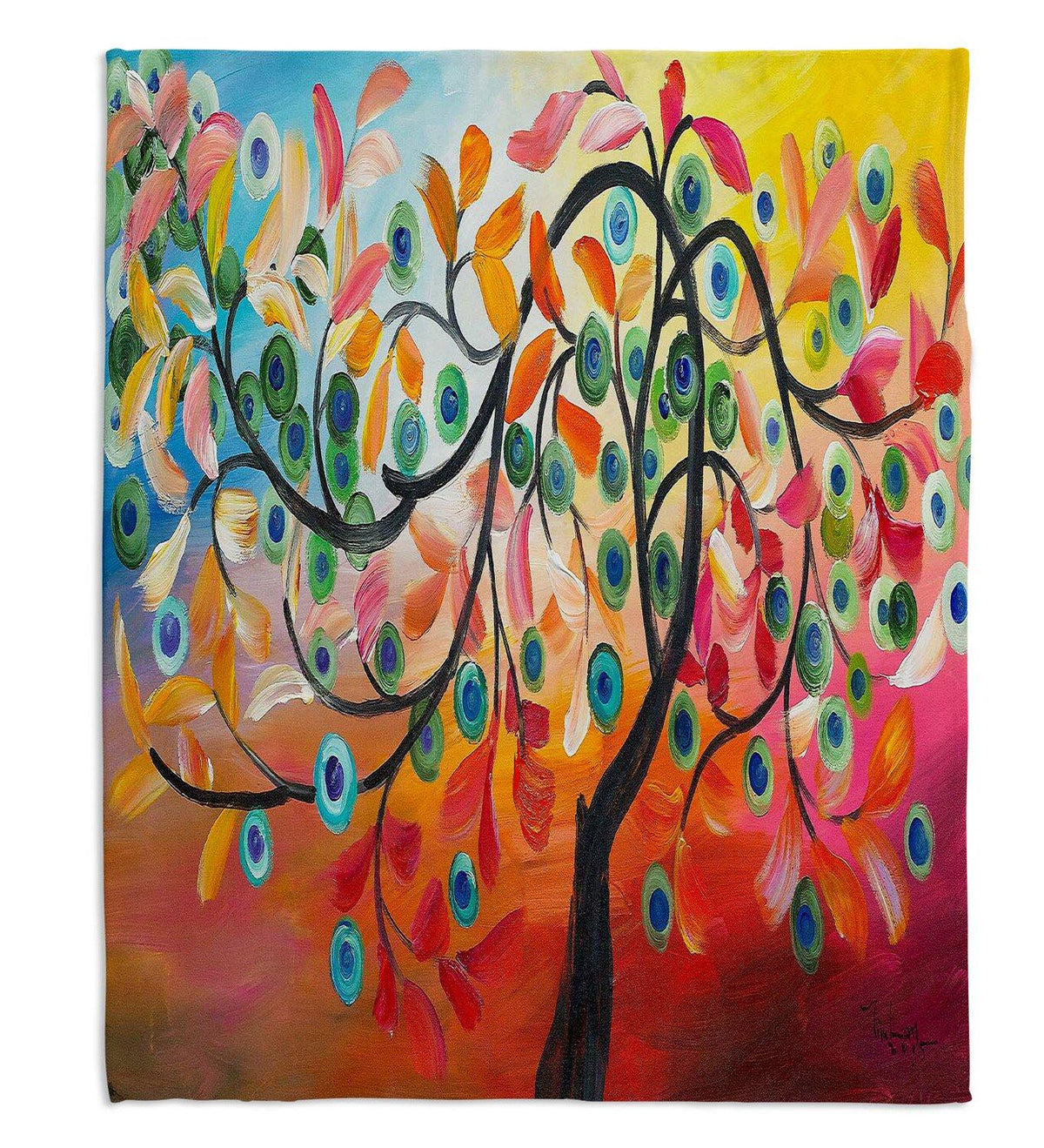 Color Tree Viii Soft Sherpa Blanket, Heated: No, Fuzzy fleece printed top