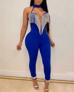 choker sleeveless tassel design jumpsuit
