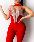 choker sleeveless tassel design jumpsuit
