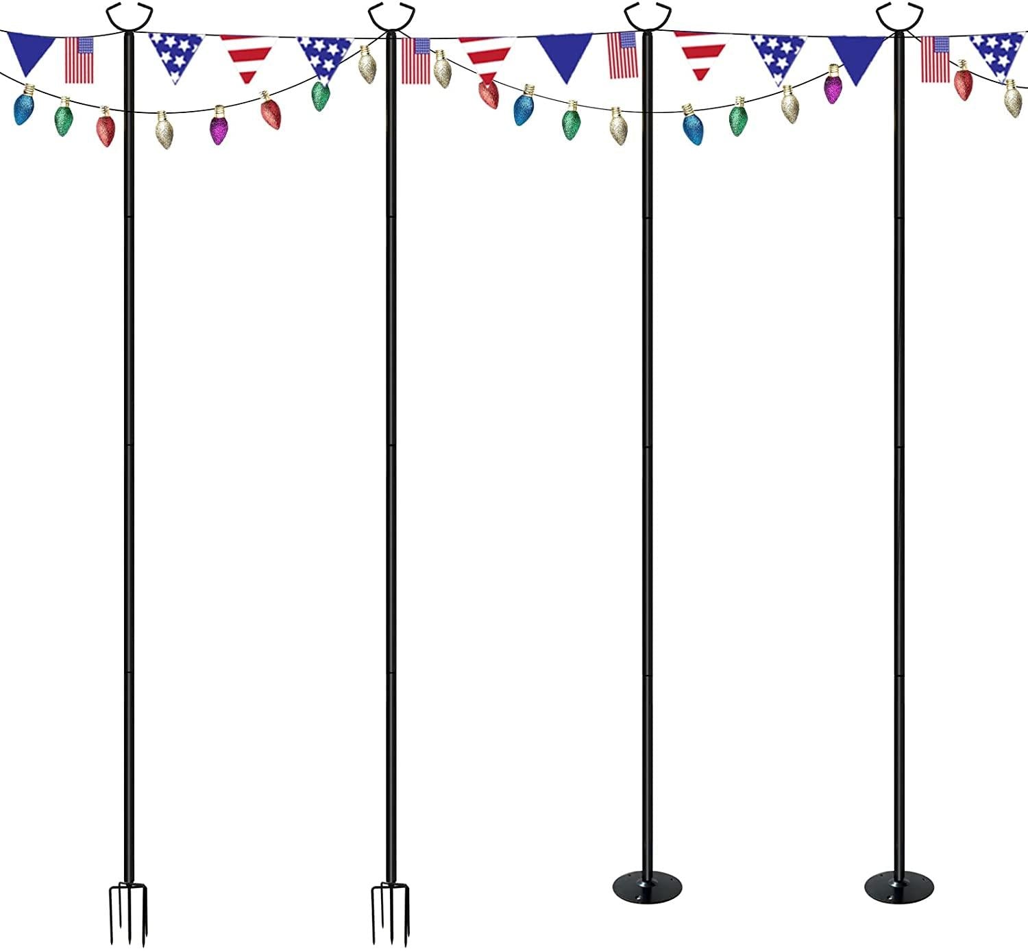 MARVOWARE 4Pcs String Light Poles for Outdoors Weather Resistant, Steel Tall,Christmas Decoration,Light Pole for House Garden Patio Wedding Cafe Party(No Light Bulb Included)
