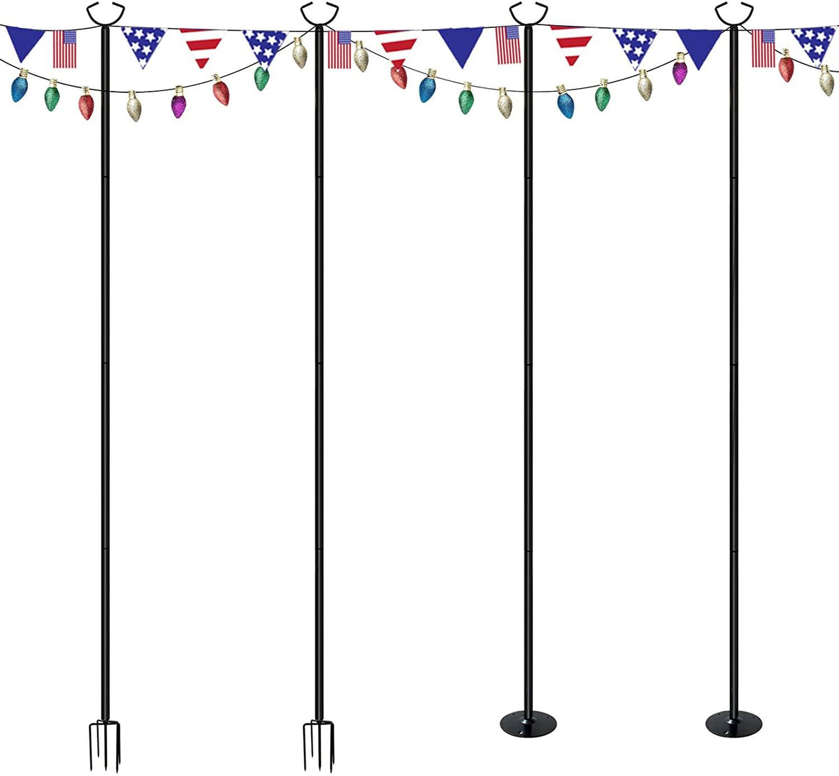 MARVOWARE 4Pcs String Light Poles for Outdoors Weather Resistant, Steel Tall,Christmas Decoration,Light Pole for House Garden Patio Wedding Cafe Party(No Light Bulb Included)