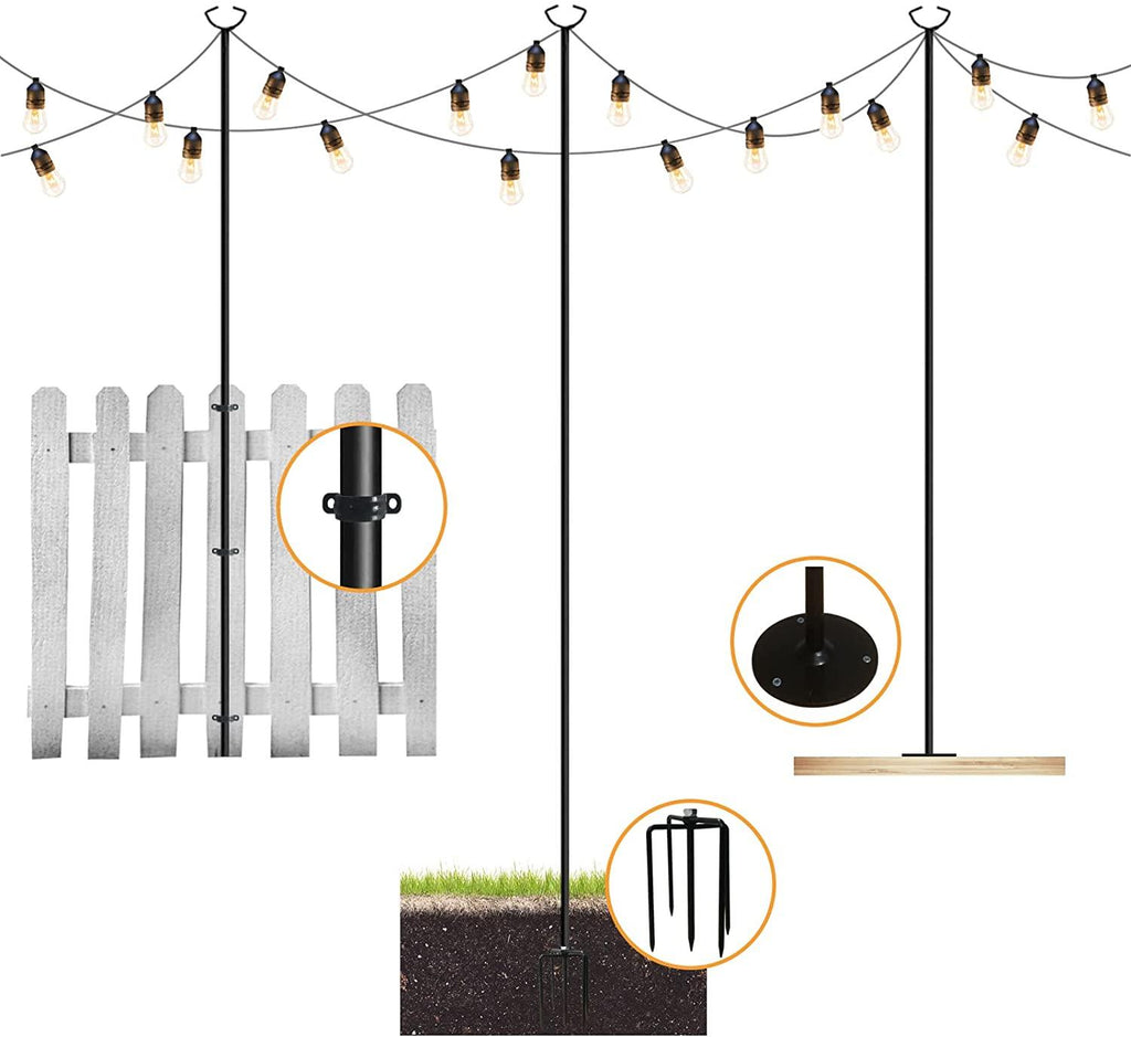 MARVOWARE 4Pcs String Light Poles for Outdoors Weather Resistant, Steel Tall,Christmas Decoration,Light Pole for House Garden Patio Wedding Cafe Party(No Light Bulb Included)