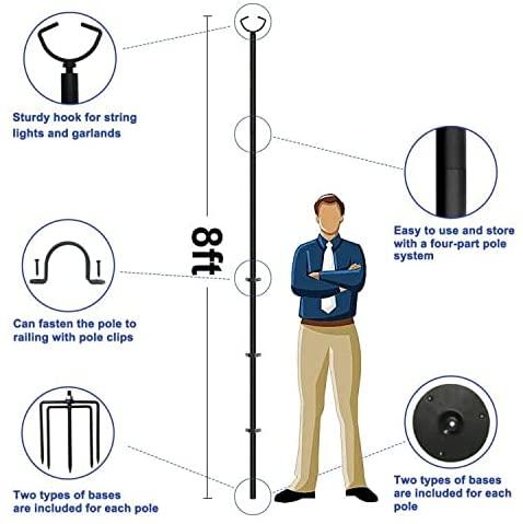 MARVOWARE 4Pcs String Light Poles for Outdoors Weather Resistant, Steel Tall,Christmas Decoration,Light Pole for House Garden Patio Wedding Cafe Party(No Light Bulb Included)
