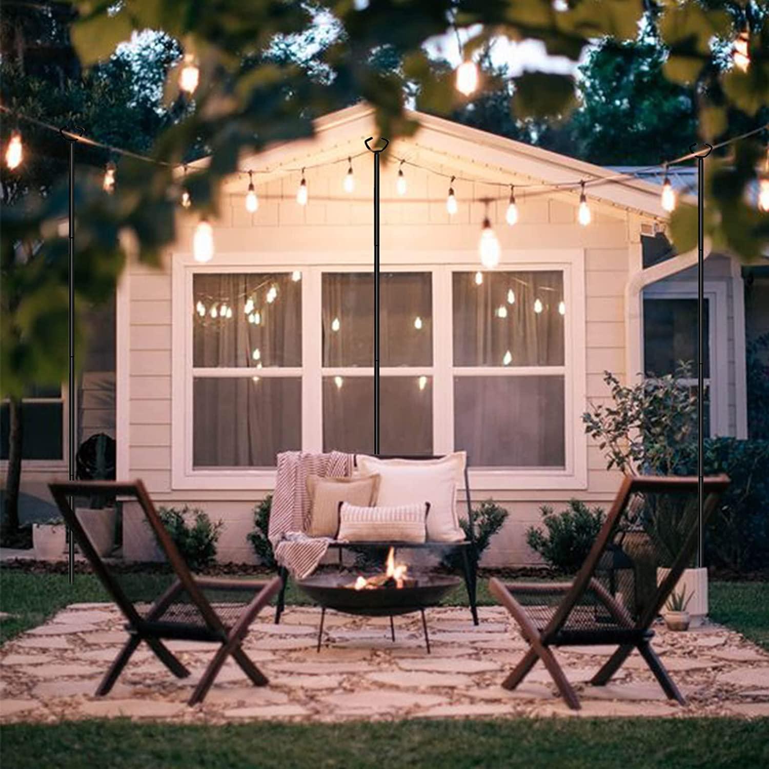 MARVOWARE 4Pcs String Light Poles for Outdoors Weather Resistant, Steel Tall,Christmas Decoration,Light Pole for House Garden Patio Wedding Cafe Party(No Light Bulb Included)