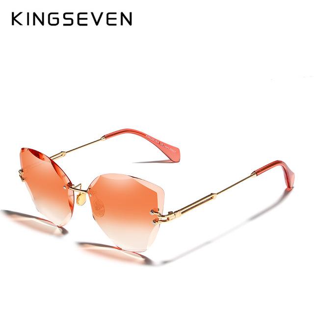 Design Rimless Fashion Cat Eye Gradient Driving UV400 Clear Vintage Sunglasses