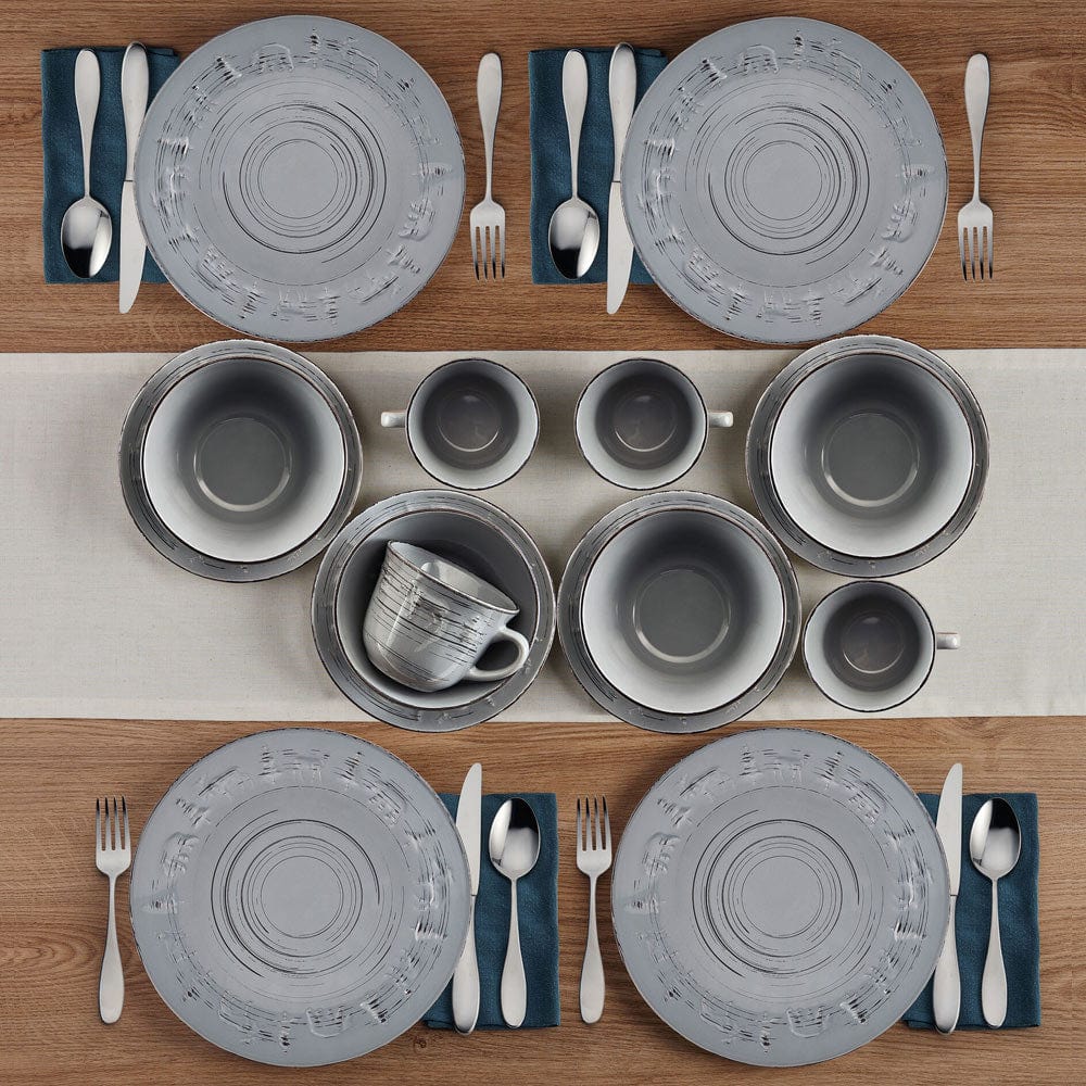 Trellis Lodge Gray 16 Piece Dinnerware Set, Service for 4