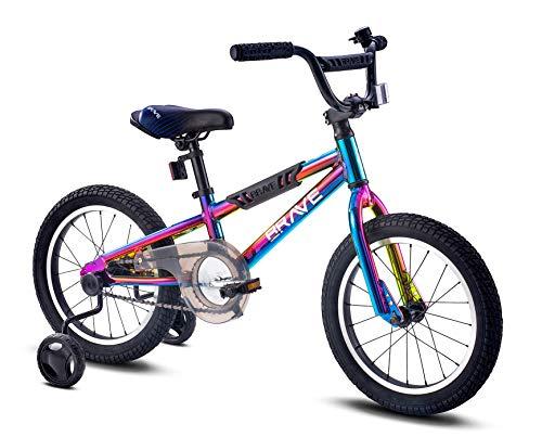 Brave 16" Freestyle BMX Galaxy Oil Slick Kids Bike for Boys and Girls. Lightweight Aluminum Frame and Fork. Tool-Less  Release Training Wheels. Easy to Ride!