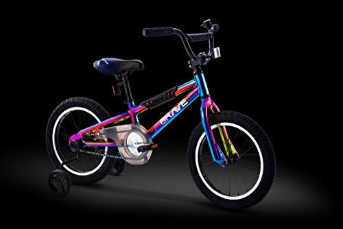 Brave 16" Freestyle BMX Galaxy Oil Slick Kids Bike for Boys and Girls. Lightweight Aluminum Frame and Fork. Tool-Less  Release Training Wheels. Easy to Ride!