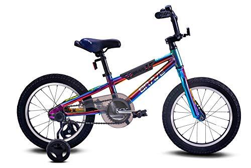 Brave 16" Freestyle BMX Galaxy Oil Slick Kids Bike for Boys and Girls. Lightweight Aluminum Frame and Fork. Tool-Less  Release Training Wheels. Easy to Ride!