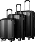 Luggage Expandable Suitcase PC+ABS 3 Piece Set with TSA Lock Spinner Carry on 20in24in28in(Black, 3 piece set)