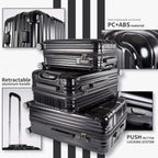 Luggage Expandable Suitcase PC+ABS 3 Piece Set with TSA Lock Spinner Carry on 20in24in28in(Black, 3 piece set)
