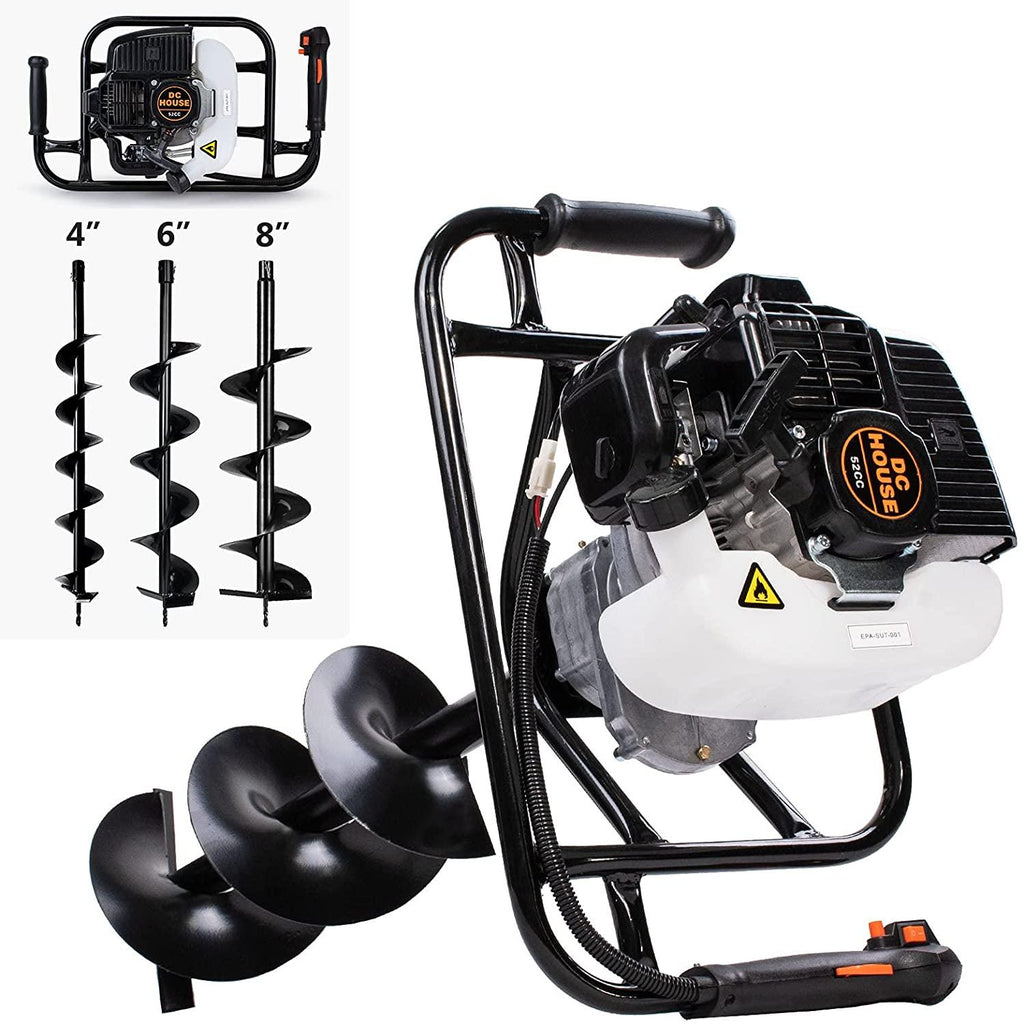 pumplus gas powered 52cc post hole digger 4“+ 6"+8" earth auger drill bits for fence and planting