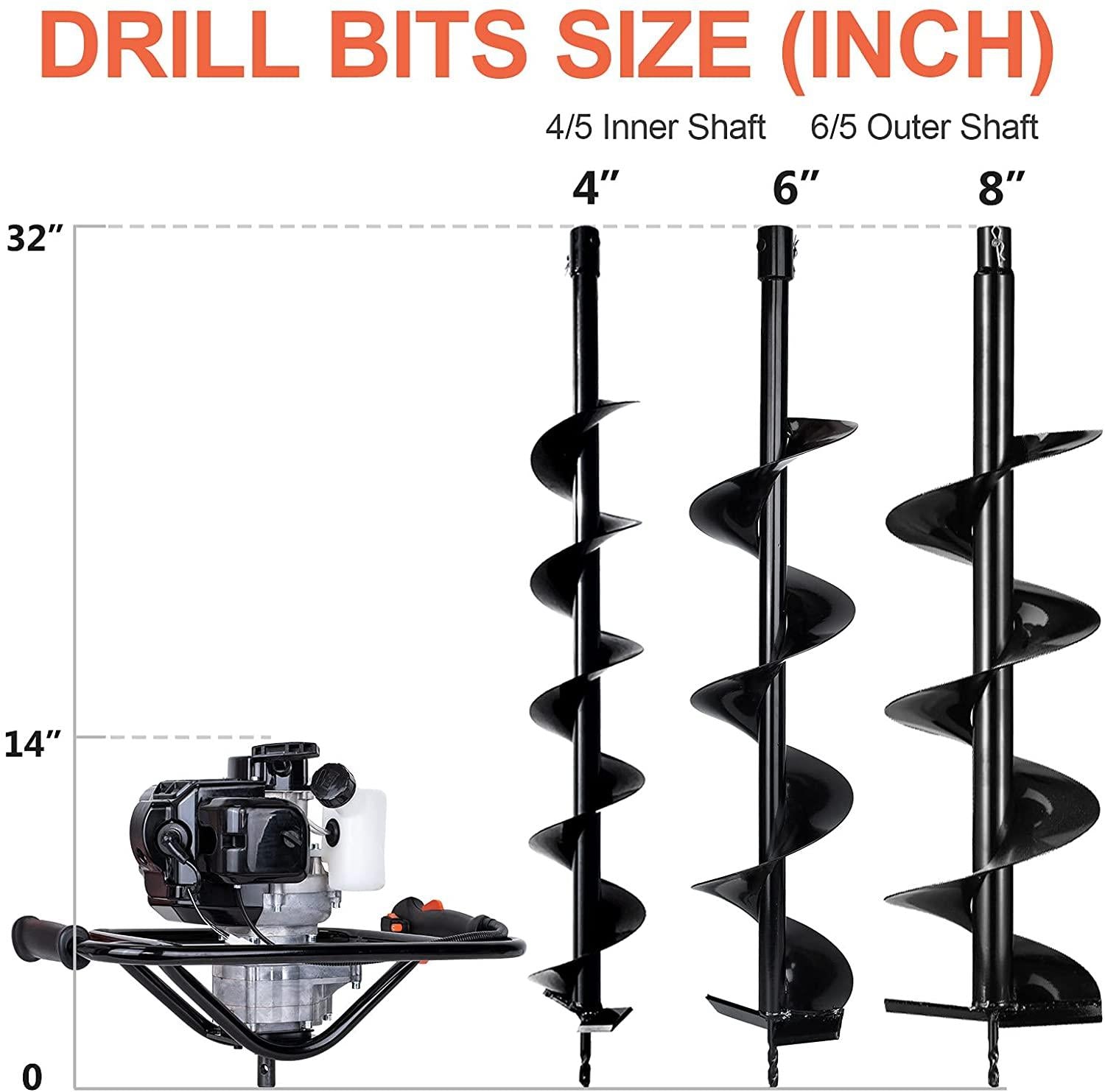 pumplus gas powered 52cc post hole digger 4“+ 6"+8" earth auger drill bits for fence and planting