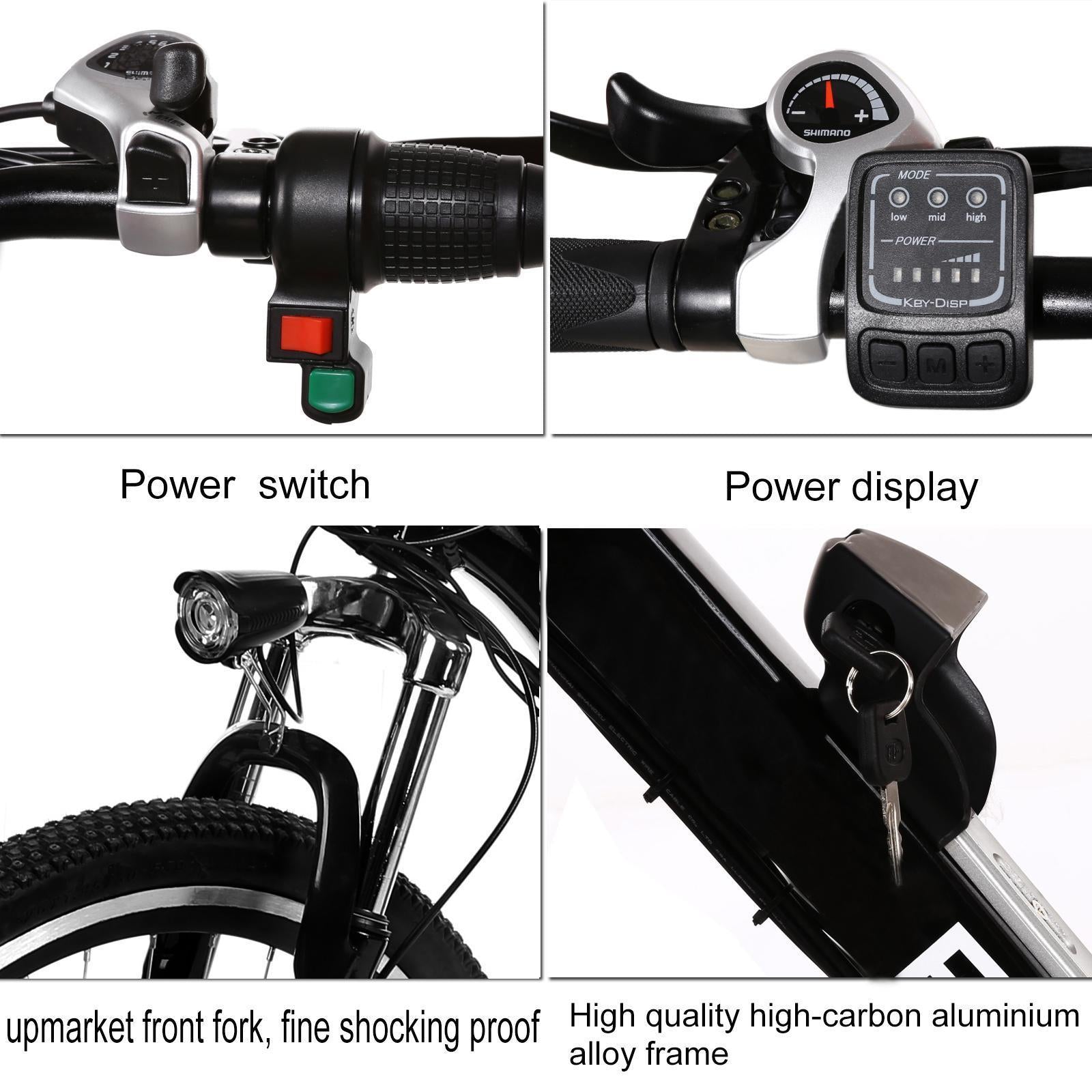 25inch 21 Speed 36V Electric Mountain Bicycle for Adults with Removable Lithium-ion Battery Integrated Mens Electric Bike, With LED Handlebar Display, LED Headlight