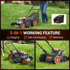 21" Self-Propelled Gas Lawn Mower, 170CC Engine, 3-in-1 Mulching, Bagging &amp; Side Discharge, 7-Position Height Adjustment, Easy Lawn Care for LarYards &amp; Thick Grass
