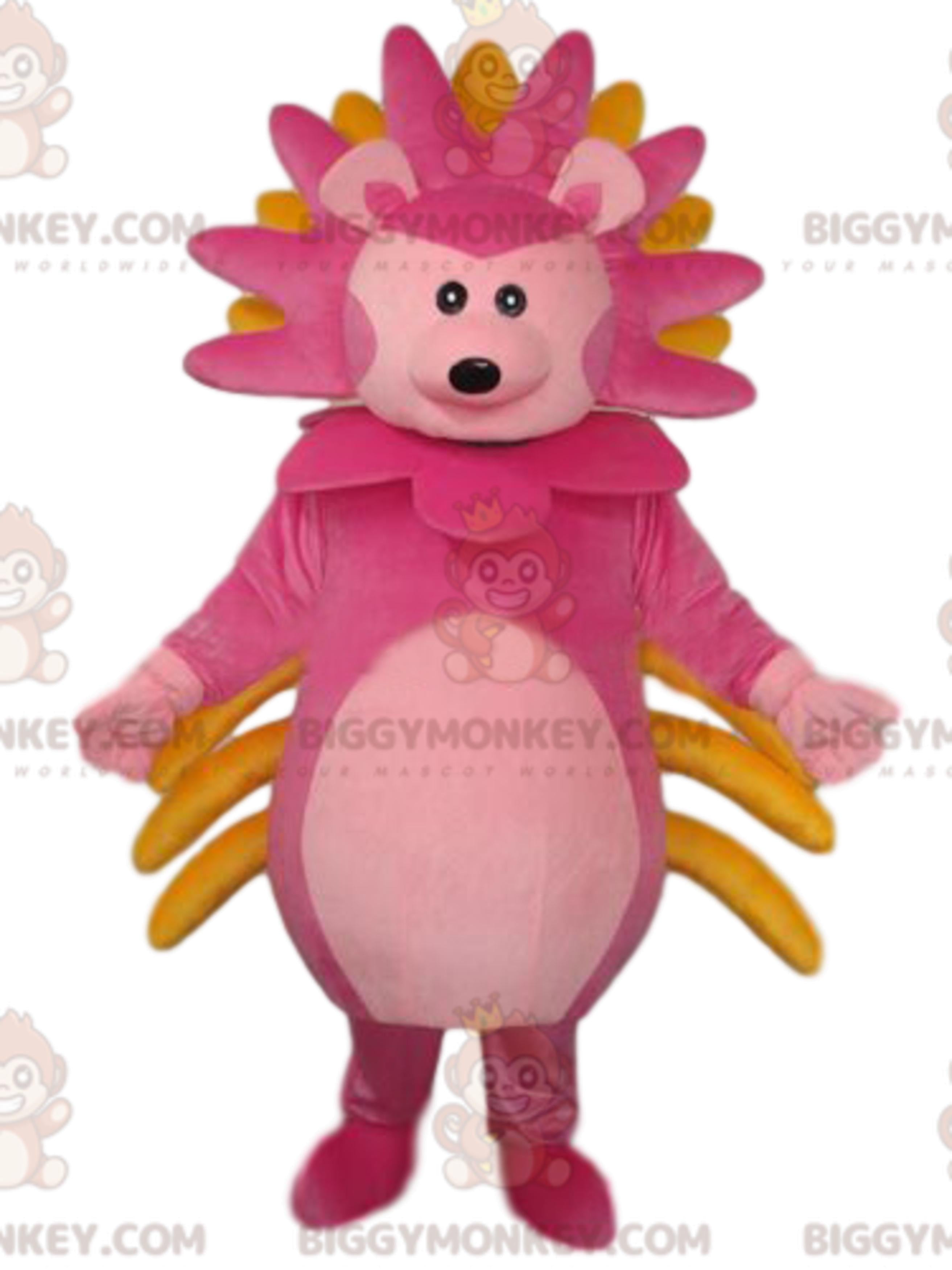 BIGGYMONKEYmascot costume of very original pink lion cub with a colorful mane