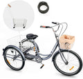Viribus Adult Three Wheel Tricycle Single Speed Hybrid Cargo Cruiser Trike Bike with Removable Wheeled Basket Bell for Shopping or Dogs Dustproof Bag Exercise Bicycle (Gray/26)