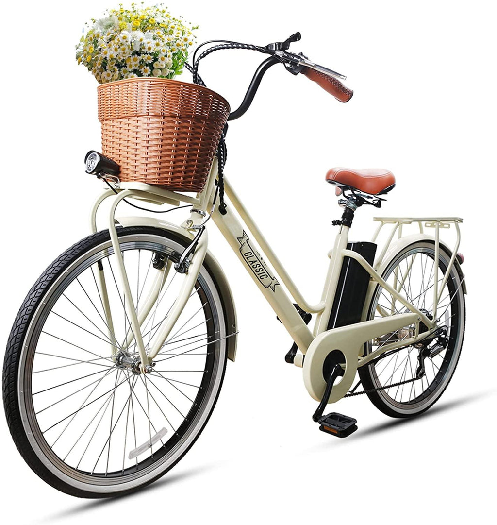 26" Classic Electric Bike for City, 350W Commuter Electric Bicycle with 36V 12.5Ah Removable Lithium-ion Battery E-Bike for Women, Men, Adult |  6-Speed Shifting