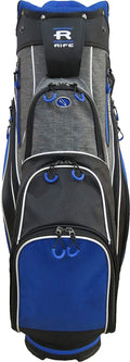 Rife Golf Premium Blue Black Gray Cart Bag Light Weight Dobby Nylon with 10 inch, 14-Way Friendly Separator Top, Front Position Putter Pit