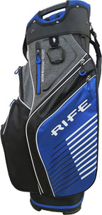 Rife Golf Premium Blue Black Gray Cart Bag Light Weight Dobby Nylon with 10 inch, 14-Way Friendly Separator Top, Front Position Putter Pit