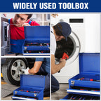 Tool Box with Drawers, 18 Inch with 2 Drawers and 1 Top Storage, Portable Toolbox with Metal Latch and Liner for Garage, Office and Home Storage, 100 LBS Load Capacity (Totally)