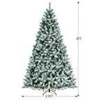 8ft Pre-lit Snow Flocked Hinged Christmas Tree w/1502 Tips &amp; Metal Stand